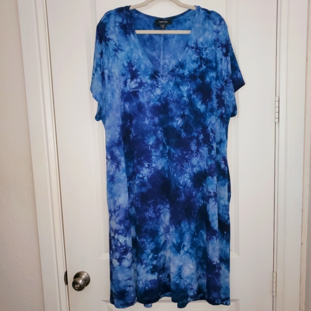 Karen Kane Blue Tie-Dye V-Neck Midi Dress